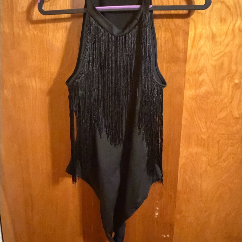 Black Fringe Halter Bodysuit - Never Worn